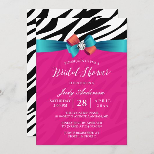 Modern Girly Pink Zebra Print Vrijgezellenfeest Kaart (Voorkant / Achterkant)