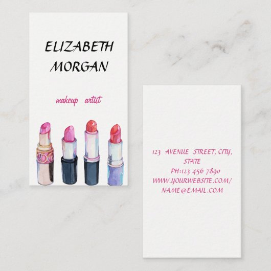 Modern Girly Professional, lipsticks Visitekaartje (Voorkant / Achterkant)