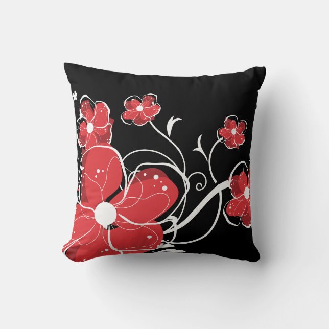 Modern Girly Red en White Flowers Kussen (Voorkant)