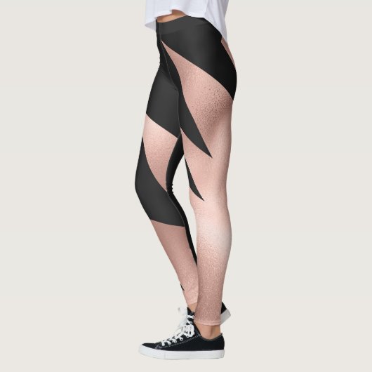 Modern Girly Roos Gold Black Geometric Leggings (Links)