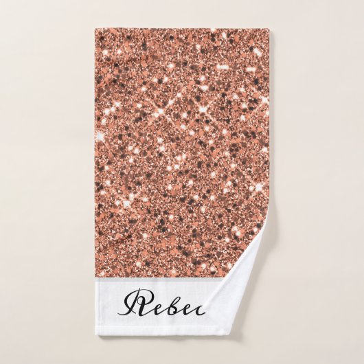 Modern Girly Roos Gold Glitter Monogrammed Bad Handdoek (Handdoek)