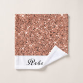 Modern Girly Roos Gold Glitter Monogrammed Bad Handdoek (Wasdoekje)