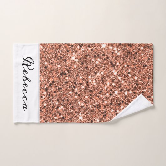 Modern Girly Roos Gold Glitter Monogrammed Bad Handdoek (Handdoek)