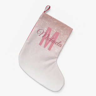 Modern Girly Roos Goud Glitter Roze Ombre Monogram Kleine Kerstsok