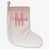 Modern Girly Roos Goud Glitter Roze Ombre Monogram Kleine Kerstsok (Voorkant)
