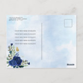 Modern Girly Royal Blue Bloemen Goud Quinceañera Briefkaart (Achterkant)