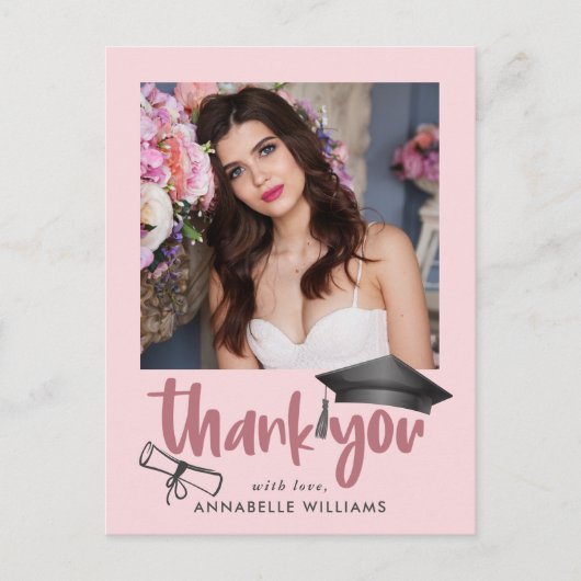 Modern Girly Roze Afstuderen Bedankt Briefkaart (Voorkant)