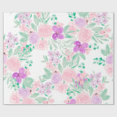 Modern girly roze paarse bloemenpatroon waterverf cadeaupapier (Vlak)