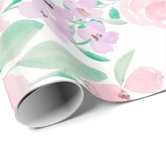 Modern girly roze paarse bloemenpatroon waterverf cadeaupapier (Rol Hoek)