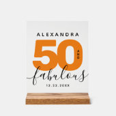 Modern Girly Sinaasappel 50 en Fabulous Birthday Acryl Bord (Voorkant)