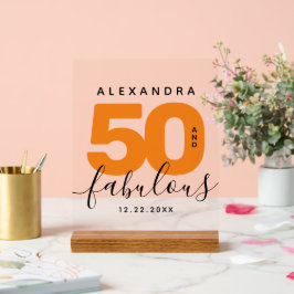 Modern Girly Sinaasappel 50 en Fabulous Birthday Acryl Bord