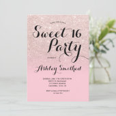 Modern girly snoep roze glitter ombre Sweet 16 Kaart (Staand voorkant)