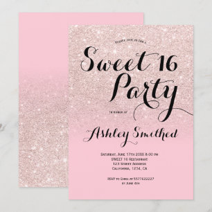 Modern girly snoep roze glitter ombre Sweet 16 Kaart