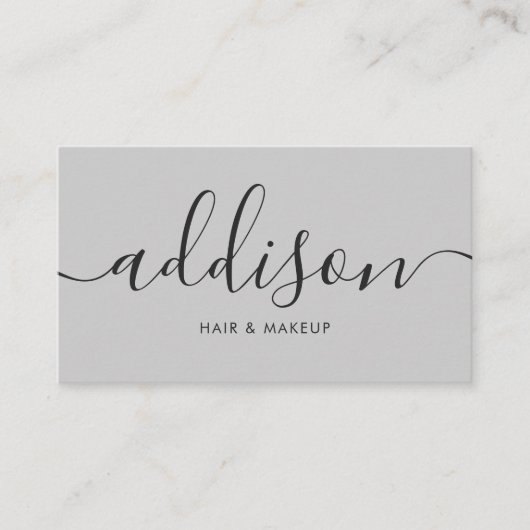 Modern Girly Soft Grey Minimalistische kalligrafie Visitekaartje (Voorkant)