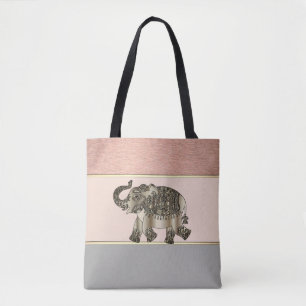 Modern Girly Striped, Elephant Tote Bag