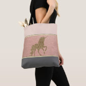 Modern Girly Striped, Gold Glitter Unicorn Tote Bag (Dichtbij)