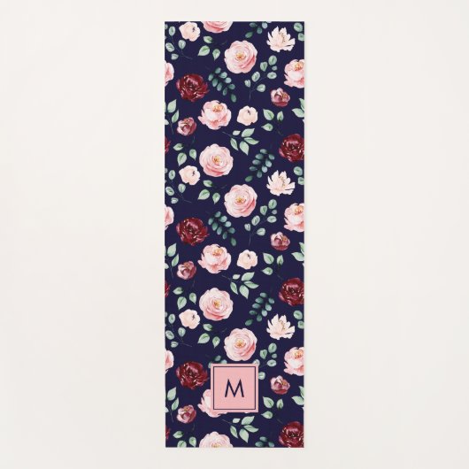 Modern Girly Stylish Monogrammed Floral Pattern Yogamat (Voorkant)