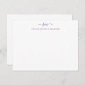 Modern Girly Two Monogram Script Paars Violet Notitiekaartje (Voorkant / Achterkant)
