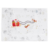 Modern Girly Unicorn Santa Snowflakes Name Xmas Groot Cadeauzakje (Achterkant)