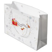 Modern Girly Unicorn Santa Snowflakes Name Xmas Groot Cadeauzakje (Achterkant Gekanteld)