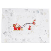 Modern Girly Unicorn Santa Snowflakes Name Xmas Groot Cadeauzakje (Achterkant)