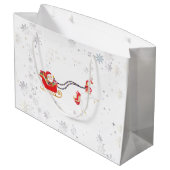 Modern Girly Unicorn Santa Snowflakes Name Xmas Groot Cadeauzakje (Achterkant Gekanteld)