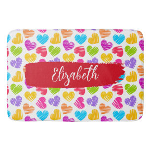 Modern Girly Vibrant Doodled Hearts Patroon Naam Badmat