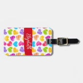 Modern Girly Vibrant Doodled Hearts Patroon Naam Bagagelabel (Voorkant horizontaal)