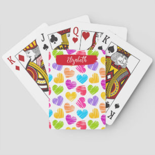 Modern Girly Vibrant Doodled Hearts Patroon Naam Pokerkaarten
