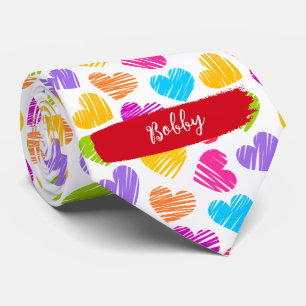 Modern Girly Vibrant Doodled Hearts Patroon Naam Stropdas