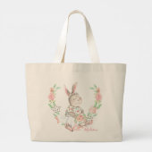 Modern Girly Waterverf Floral Bunny Rabbit Grote Tote Bag (Achterkant)