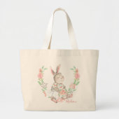 Modern Girly Waterverf Floral Bunny Rabbit Grote Tote Bag (Voorkant)