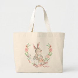 Modern Girly Waterverf Floral Bunny Rabbit Grote Tote Bag