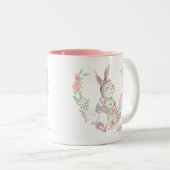 Modern Girly Waterverf Floral Bunny Rabbit Tweekleurige Koffiemok (Voorkant rechts)