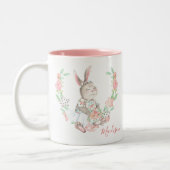 Modern Girly Waterverf Floral Bunny Rabbit Tweekleurige Koffiemok (Links)