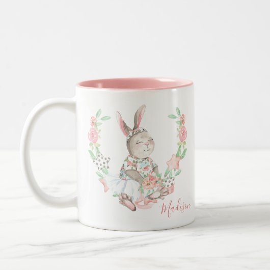 Modern Girly Waterverf Floral Bunny Rabbit Tweekleurige Koffiemok (Links)