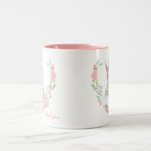 Modern Girly Waterverf Floral Bunny Rabbit Tweekleurige Koffiemok (Center)