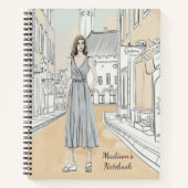 Modern Girly Waterverf Mode Gepersonaliseerde Naam Notitieboek (Voorkant)