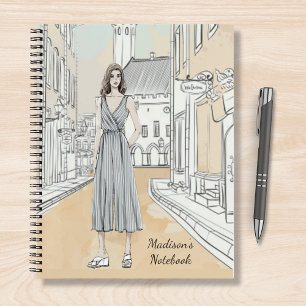 Modern Girly Waterverf Mode Gepersonaliseerde Naam Notitieboek