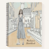 Modern Girly Waterverf Mode Gepersonaliseerde Naam Notitieboek (Voorkant)