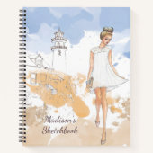 Modern Girly Waterverf schetsboek gepersonaliseerd Notitieboek (Voorkant)