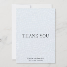 Modern Glacial Blue & Charcoal Warped Grid Bedankkaart