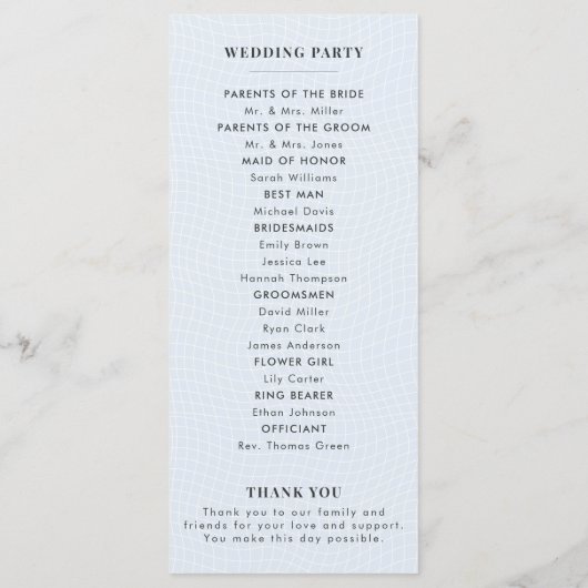 Modern Glacial Blue & Warped Grid Programmakaart (Achterkant)