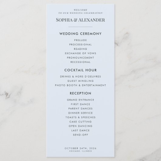 Modern Glacial Blue & Warped Grid Programmakaart (Voorkant)