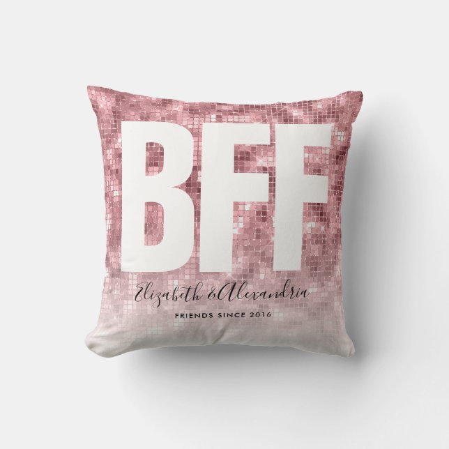 Modern Glam BFF Besties Girly Pink Glitter Namen Kussen (Voorkant)