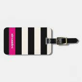 Modern Glam Black, Cream & Fuchsia Stripe Bagagelabel (Voorkant horizontaal)