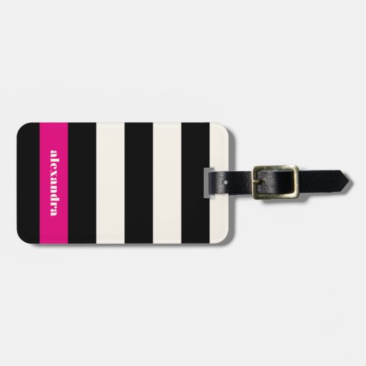 Modern Glam Black, Cream & Fuchsia Stripe Bagagelabel (Voorkant horizontaal)