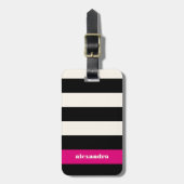 Modern Glam Black, Cream & Fuchsia Stripe Bagagelabel (Voorkant verticaal)