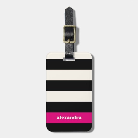 Modern Glam Black, Cream & Fuchsia Stripe Bagagelabel (Voorkant verticaal)