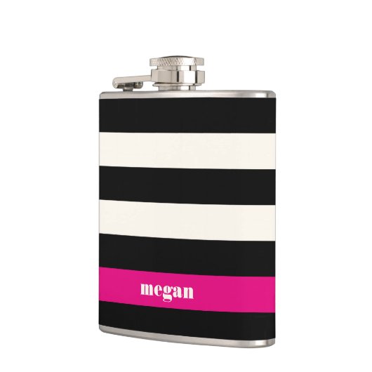 Modern Glam Black, Cream & Fuchsia Stripe Heupfles (Links)